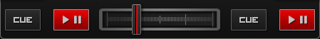 The crossfader section of the mixer with Play/Pause and Cue buttons