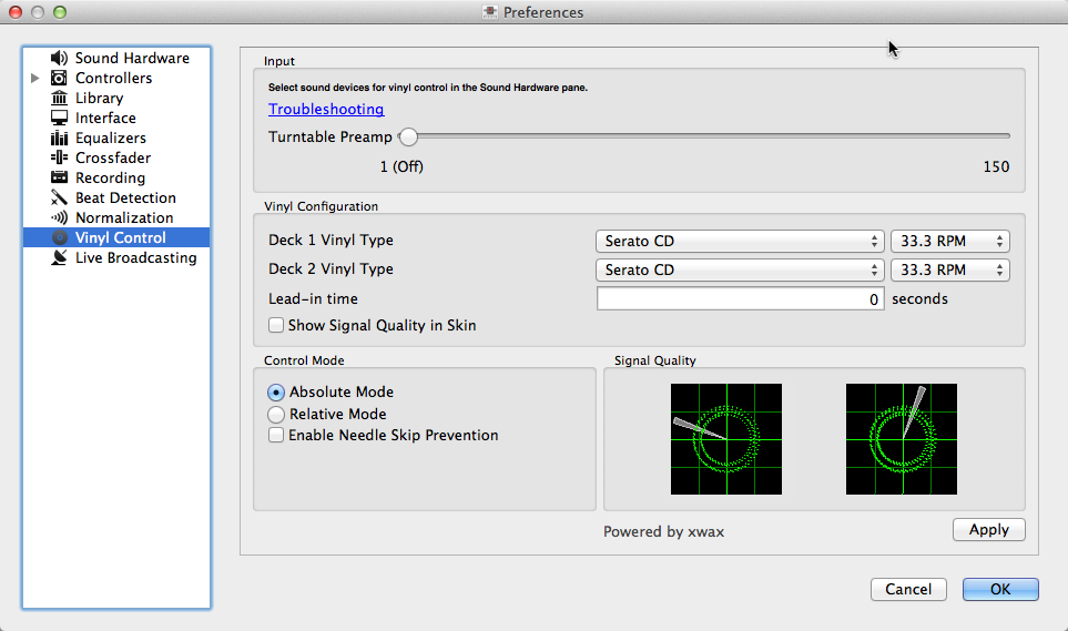 Mixxx preferences - Setting up vinyl control