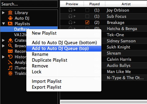 Mixxx library - Adding a playlist to Auto DJ