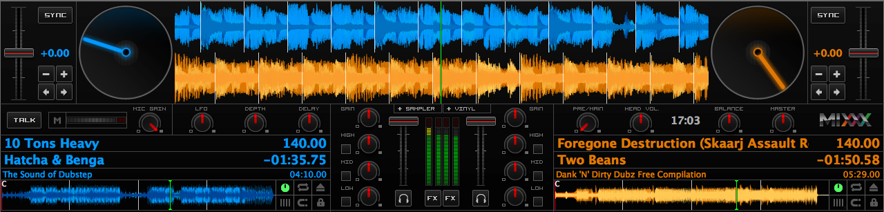 Mixxx alternative skin (Latenight) - Parallel waveforms