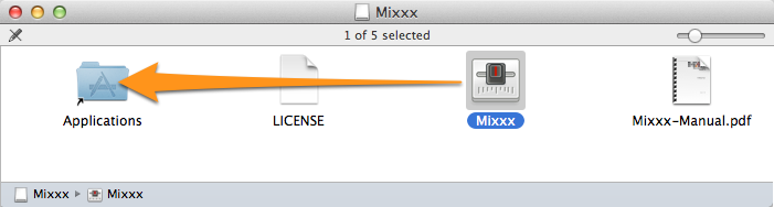 Mixxx Installation - Ready to drop the Mixxx icon to the Applications folder