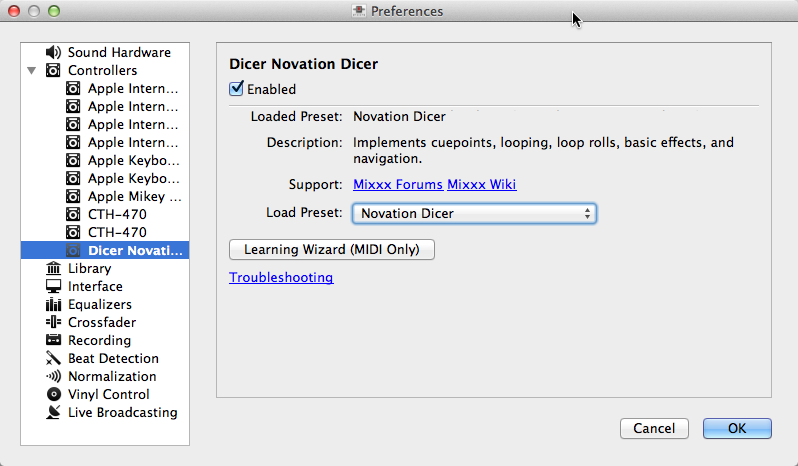 Mixxx Preferences - Loading a controller preset