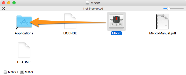 Mixxx Installation - Ready to drop the Mixxx icon to the Applications folder