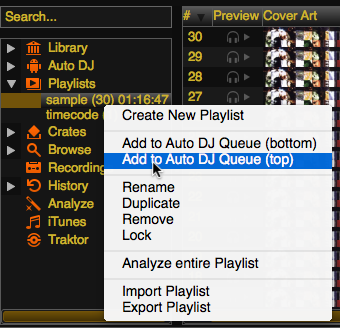 Mixxx library - Adding a playlist to Auto DJ