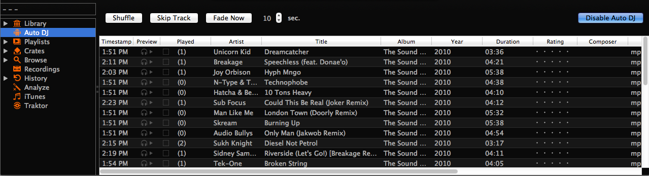 Mixxx library - Auto DJ view