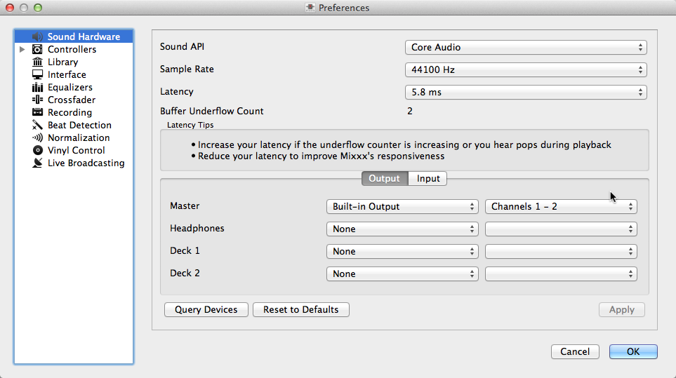 Using Mixxx with your built-in sound card