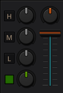 The EQ Controls of a deck in the mixer