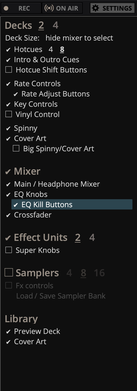 The section expansion buttons