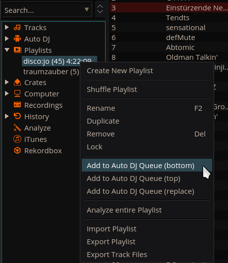 Biblioteca do Mixxx - Adicionando uma lista de reprodução no Auto DJ